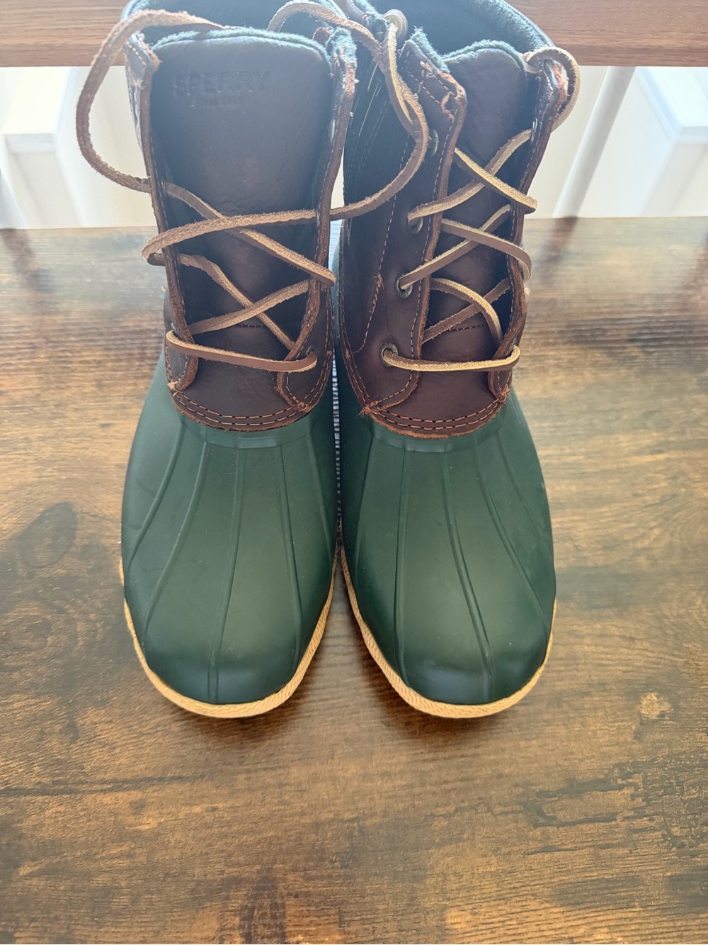 Sperry Dark Green and Brown Waterproof Duck Boots